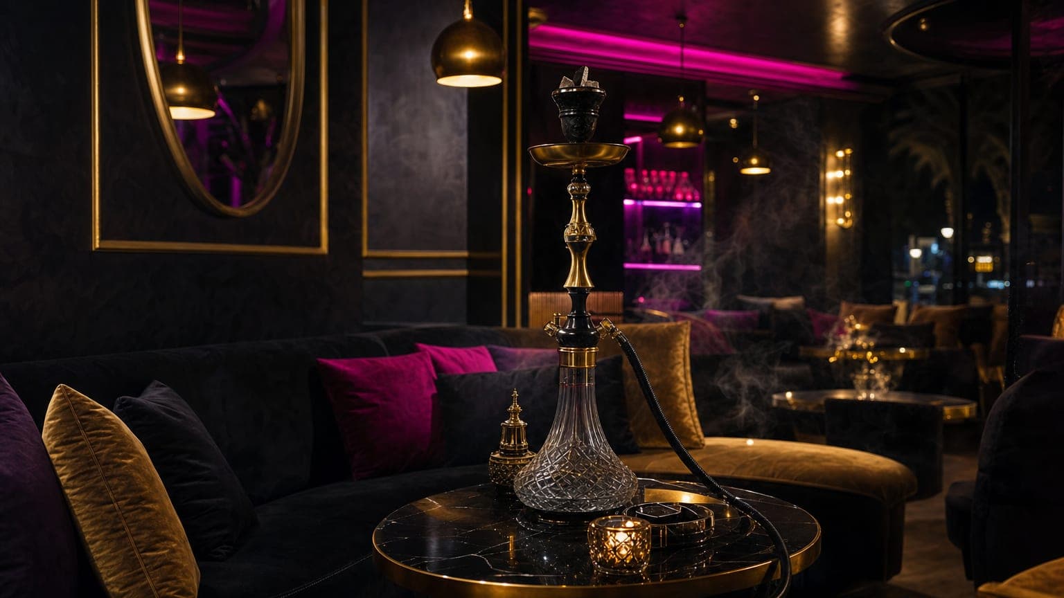 Salón de Afromarbella con shisha premium y luz dorada